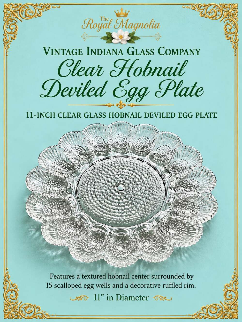 Vintage Indiana Glass Company Clear Hobnail Deviled Egg Plate 11 Inch
